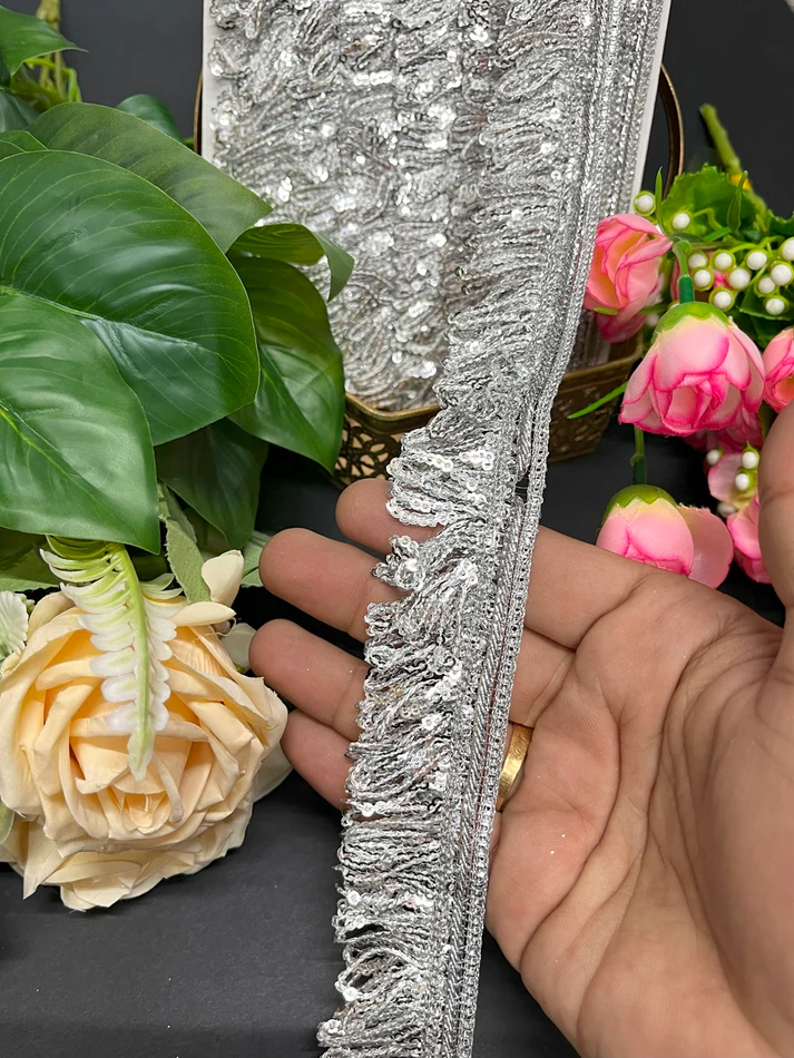 Silver Sequence Tassels Fringe Lace